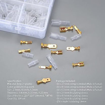 600 Pcs 2.8mm 4.8mm 6.3mm Male and Female Wire Spade Connectors and Insulating Sleeve Kit, Car Audio Speaker Bullet Connectors Terminals Wire Crimps for Car Speaker Electrical Wiring