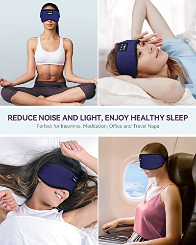 MUSICOZY Sleep Headphones Bluetooth 5.4 Sleep Mask with HD Sound | Breathable Flat Design with Cooling Lining, Washable Headband, 14 Hours Playtime for Travel Meditation Relaxation Gifts - color: Blue