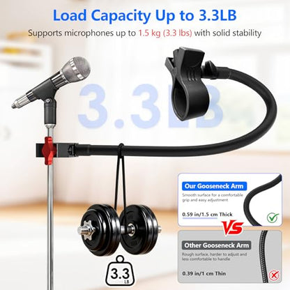Gooseneck Microphone Stand, 19.69" Adjustable Mic Clip with 3/8" to 5/8" Adapter, Heavy Duty Metal Super Crab Desk & Pole Clamp Mic Holder Compatible with Shure/Fifine/AT2020/Pyle/Blue Snowball/Razer