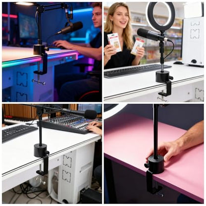 Microphone Stand Table Clamp for Microphone Suspension Boom Scissor Arm Stand Holer, 1/2" Thread Hole Cantilever Bracket Clamp Desk Lamp Clip Fittings Base DIY for Radio Studio Podcast (1)