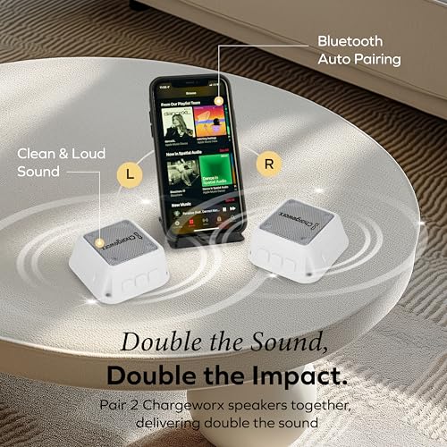 CHARGEWORX Magnetic Bluetooth Speaker and Phone Stand, Portable Mini Speaker, USB-C Rechargeable Wireless Device for High-Fidelity Audio, Compatible with MagSafe iPhone 16/15/14/13/12 Case, White - color: White