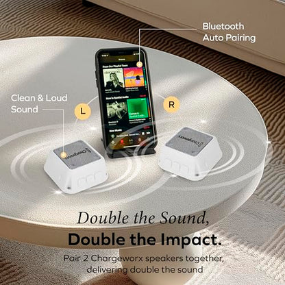 CHARGEWORX Magnetic Bluetooth Speaker and Phone Stand, Portable Mini Speaker, USB-C Rechargeable Wireless Device for High-Fidelity Audio, Compatible with MagSafe iPhone 16/15/14/13/12 Case, White - color: White