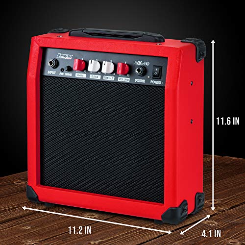 LyxPro Electric Guitar Amp 20 Watt Amplifier Built in Speaker Headphone Jack and Aux Input Includes Gain Bass Treble Volume and Grind - Red - color: Red, size: 20 Watt