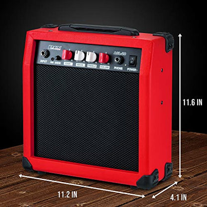 LyxPro Electric Guitar Amp 20 Watt Amplifier Built in Speaker Headphone Jack and Aux Input Includes Gain Bass Treble Volume and Grind - Red - color: Red, size: 20 Watt
