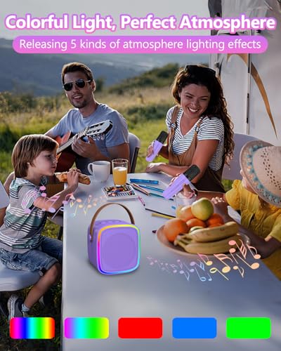 Mini Karaoke Machine with 2 Wireless Microphones Kids Toys | Portable Bluetooth Speaker for Kids Adults Toddler, Christmas Girls Toys for 4 5 6 7 8 9 10 12 Year Old Birthday Gift Ideas - color: Purple