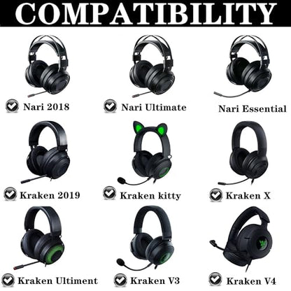 Cooling Gel Replacement Earpads Compatible with Razer Nari/Nari Essential/Nari Ultimate/Kraken Kitty/V3/V4/Pro/X Gaming Headset Ear Pads Cushions with Breathable Ice Silk Fabric- Black