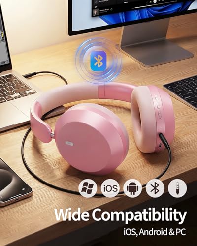 Wentronic Y05 Wireless Bluetooth Headphone, Noise Cancelling, Pink | Wireless Over-Ear Headphones, Hi-Res Audio, 48H Playtime, Built-in Mic, Comfort & Connectivity, Works with iOS, Android & PC - color: Pink