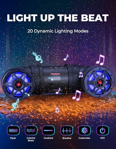 KEMIMOTO ATV Speaker 6.5 Inch Wireless Audio Streaming ATV UTV Sound Bar | w/ 20 RGB Light Modes, 2X Full Range Speakers 2X Tweeters Boat Sound System Compatible with Polaris Sportman Fourtrax Can Am - size: 6.5 Inch
