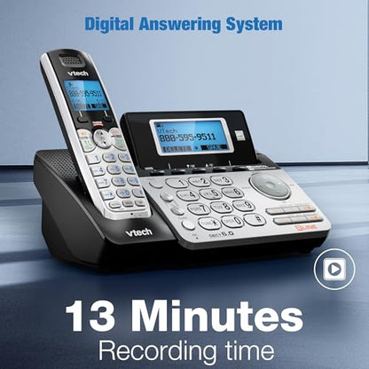 VTech DS6151-2 2-Line Expandable Cordless Phone System, 2 Handsets | Digital Answering System, Caller ID, DECT 6.0, Home & Small Business, Black/Silver - size: 2 Handsets