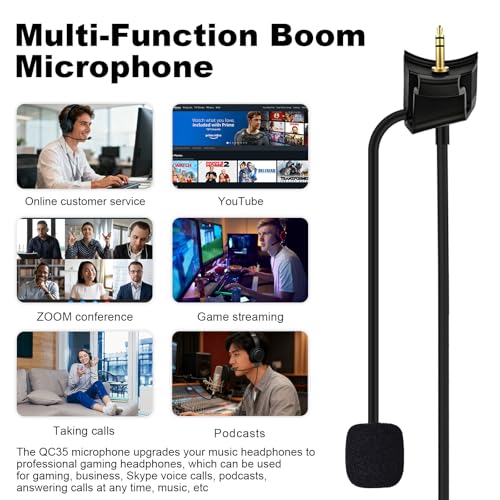 QC35 Boom Microphone Compatible with Bose QC35 & QC35 II Headphones, Boom Gaming Microphone Cable with Mute Switch for PS4, PS5, PC, Laptop, Xbox One Controller