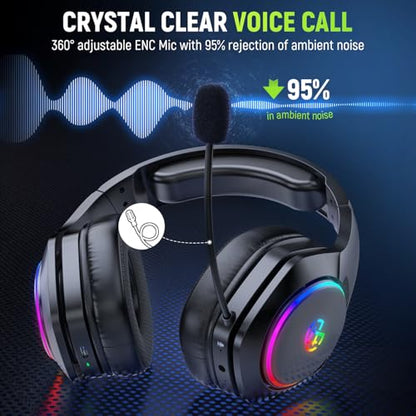 Tatybo Wireless Gaming Headset for PS5 PC, Dual Mode, Low Latency, Black | 7.1 Surround Sound, Bluetooth+2.4GHz Gaming Headset, Noise-Canceling Mic for FPS, 40Hrs for Switch, Mobile, Laptop - color: Black