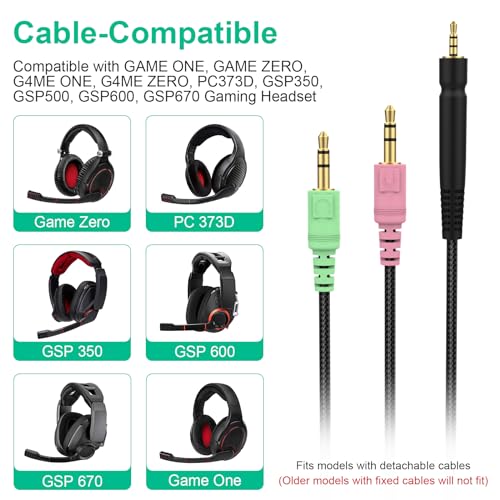 GSP 600 Replacement Cable Compatible with Sennheiser Game Zero, Game One, PC 373D, GSP 350, GSP 500, GSP 600, GSP 670, G4ME One Gaming Headset, 6.56ft