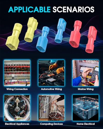 50 Pcs Electrical Male& Female Spade Connectors, 22-16 16-14 12-10 AWG Gauge Wire Connectors Nylon Fully Insulated Spade, Terminal Connectors Quick Disconnect for Speak