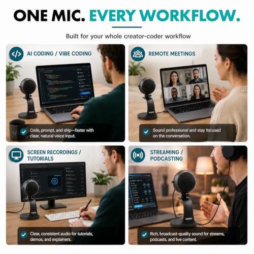 Movo WebMic USB Microphone for AI Coding, Voice Prompts & Dictation - color: Black