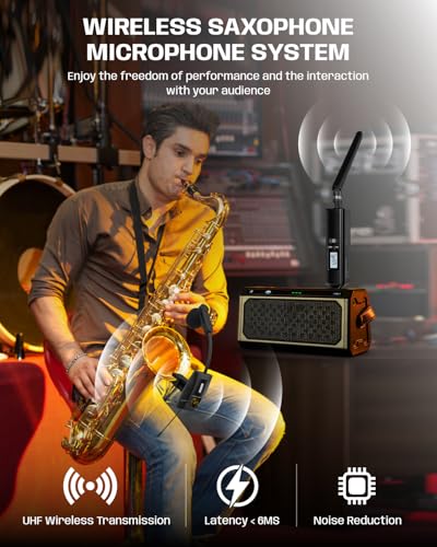UHF Wireless Saxophone Instrument Microphone System 196ft Range - style: U-720 Saxophone Microphone