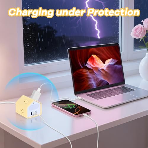 Power Strip with Night Light, 20W USB C Desk Charging Station, Yolk-Yellow | 4 Outlets 3 USB Ports, Overload Protection, Desk Nightstand Couch Makeup, Electronic Accessories - color: Yolk-Yellow