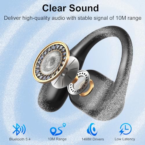 Joysico Open Ear Earbuds Wireless Bluetooth 5.4 Headphones w Over Ear Hook | Mic, 42H Playtime, IPX6, LED Display, 10M Range, Secure Fit for Sports Running Cycling, Comfort for Sensitive and Small Ears