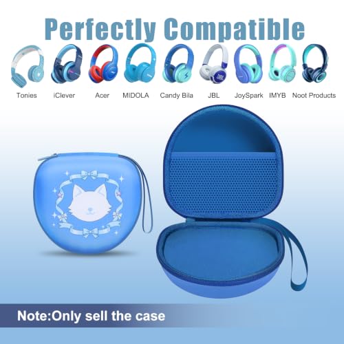 Kids Headphones Case for Tonies/iClever Etc Headphone,Cat Blue,Case Only | for iClever BTH12 HS19 BTH20 BTH22 BTH26/Candy Bila/Acer/JBL Junior 320/MIDOLA/JoySpark/ADOOPE Etc Girls Boy Kid Headphone - color: Cat Blue