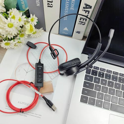 Callez USB Headset with ENC 2 Noise Cancelling Mics for PC Laptop Office | Wired Computer Headphones with Microphone, Mono Office Headset for Teams Zoom Skype Home Work Call Center, Teams Call Control