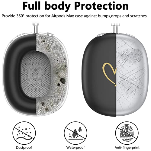 Case Cover for AirPods Max, Anti-Scratch Soft Silicone with Gold Heart Pattern Ear Cups Case Cover/Ear Pad Cover/Headband Cover for Apple AirPods Max Headphones (Black) - color: Black