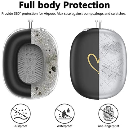 Case Cover for AirPods Max, Anti-Scratch Soft Silicone with Gold Heart Pattern Ear Cups Case Cover/Ear Pad Cover/Headband Cover for Apple AirPods Max Headphones (Black) - color: Black