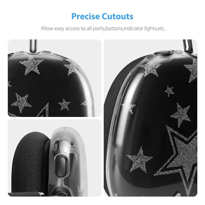 Case Cover for AirPods Max Headphones,Clear TPU Anti-Scratch Ear Cup Cover, Protective Skin Accessories for Apple AirPods Max(2024/2020) - Transparent Silver Stars - color: Transparent Silver Stars