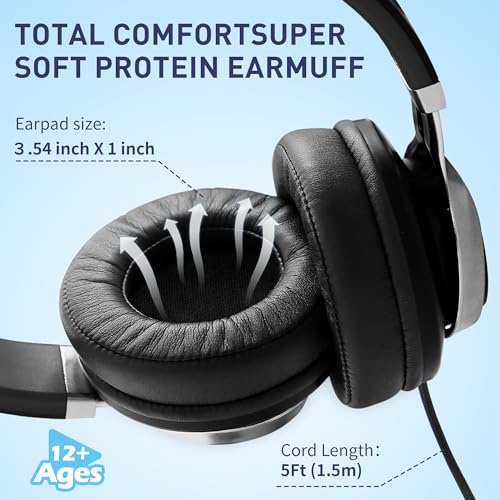 AILIHEN C90 Wired Headphones with Mic Volume Control Noise Isolating Grey | Over Ear Headphones Wired for Teens&Adults, Super Soft, Foldable, Portable Bag, Durable 3.5mm for PC, Tablet&Chromebook - color: Grey