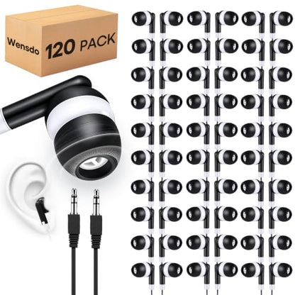 Bulk Earbud Headphones 120 Pack for School Classroom Kids, Wholesale Wired Students Earphones Class Set with 3.5mm Jack for Computer Chromebook Laptop PC (HY01,120 Black)