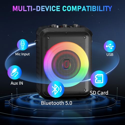 JYX Karaoke Machine, Portable Bluetooth Speaker with 2 Wireless Microphones, RGB Lights, Echo, 40W 5.25" Woofer, Rechargeable, AUX/USB/TF, Mic In, for Adults & Kids, Home Party & Outdoor&Church(Black) - color: Glossy Black
