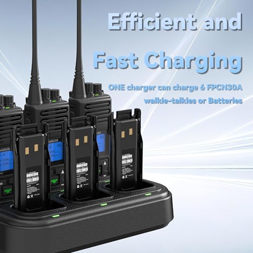 SAMCOM FPCN30A Radios Walkie Talkies Long Range Business Commercial Professional UHF 2 Way Radios Two-Way Radio(6 Pack) with 6 Way Multi Gang Charger & Earpieces | for Jobsite Construction School,5W High Power,One Button Group Call,Programmable, Business,