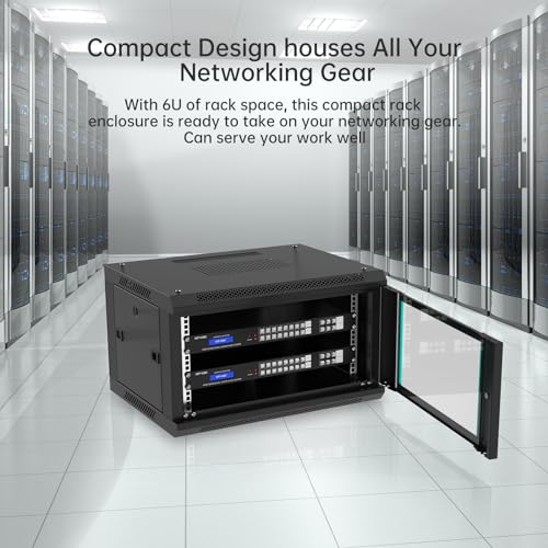 MT-VIKI 6U Wall Mount Server Cabinet Network Rack Vented Enclosure, 0.8mm Thick, 17.7'' Deep (450mm), for 19'' IT Equipment, Included 1pcs 10'' Depth Rack Shelf - size: 6U