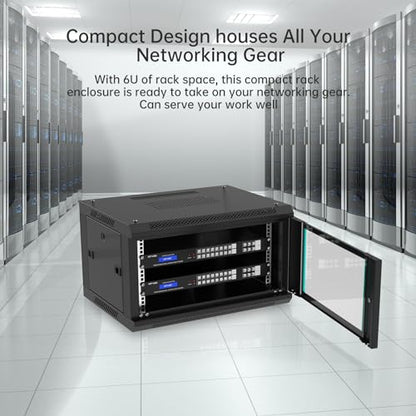 MT-VIKI 6U Wall Mount Server Cabinet Network Rack Vented Enclosure, 0.8mm Thick, 17.7'' Deep (450mm), for 19'' IT Equipment, Included 1pcs 10'' Depth Rack Shelf - size: 6U