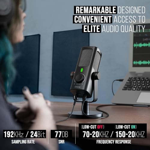 FIFINE AmpliTank PROFILE3 USB Condenser Microphone for Studio Podcast | Desktop Computer Recording Mic, Monitor Mix, Volume Control, Low-Cut Switch, Metal Built for Streaming Music Creation Vocal