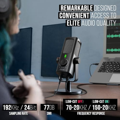 FIFINE AmpliTank PROFILE3 USB Condenser Microphone for Studio Podcast | Desktop Computer Recording Mic, Monitor Mix, Volume Control, Low-Cut Switch, Metal Built for Streaming Music Creation Vocal