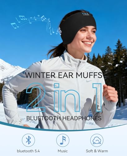 LC-dolida 2-Pack Sleep Headphones Bluetooth 5.4, Ear Warmer Headband Headphones Earphones Wireless, Ear Covers Sleep Mask for Gifts,Workout,Jogging,Yoga(Black and Grey) - color: Black and Grey