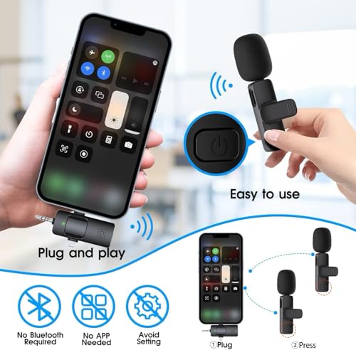 Wireless Lavalier Microphones for iPhone, iPad, Android, Camera, 3 in 1 USB-C Microphone, Mic 7-Hour Battery, Mini Microphone with Noise Reduction for Video Recording, Vlog, YouTube, TikTok