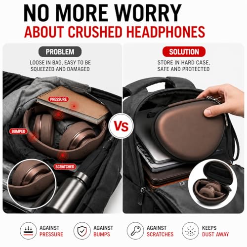 COMECASE Case for Beats Solo 4/Studio Pro Headphones with Mesh Pocket | Water-Resistant Hard Shell, Mesh Pocket for Cables, Travel Storage, Fits Solo 2/3, Solo Pro and Studio3, Brownish, Bag Only - color: Brownish