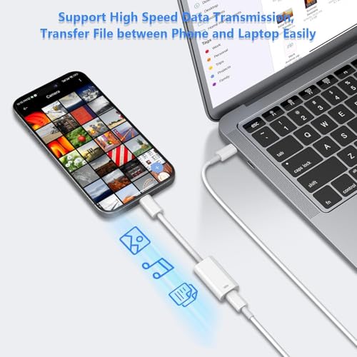 USB C to Lightning Headphone Audio Adapter for iPhone 17 16 15 Plus Pro Max with Charge Data,Type C Male to Female Lightning Earphone Converter Dongle for iPad Pro Air Mini MacBook