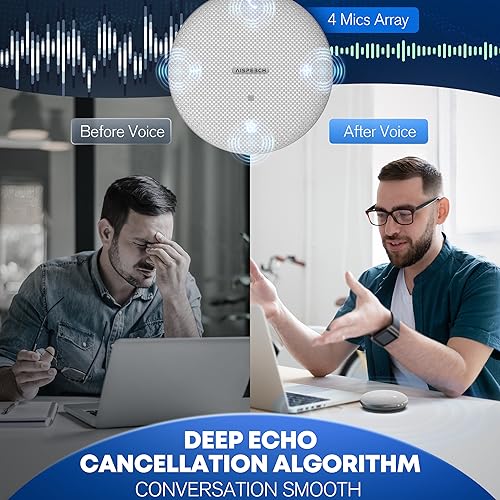Conference Speaker and Microphone for Online Meetings and Remote Work, Gray | AI noise reduction, 360° voice pickup, 4-mic array, full-duplex, 16 ft range, Bluetooth, NFC, USB, up to 8 hours, group calls - color: M4 GRAY, style: M4 Omnidirectional Speaker