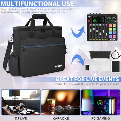 AKOZLIN Padded Mixer Gig Bag Protector DJ Controller Travel Shoulder Bag Case 16"X15"X5.5" Fit for RODECaster Pro II, TC Helicon GOXLR, MG10XU 10-Input Stereo - size: 16"X 5.5"X15"