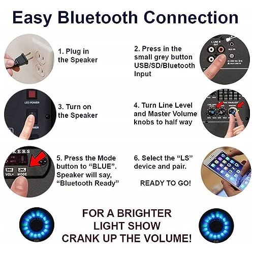 Acoustic Audio by Goldwood 1000W Bluetooth PA Speaker with LED, Mic & Stand | Large Plug-In Powered PA System with Remote & Flashing LED Party Lights for Karaoke, DJ or Tailgate Party