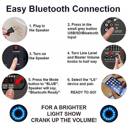 Acoustic Audio by Goldwood 1000W Bluetooth PA Speaker with LED, Mic & Stand | Large Plug-In Powered PA System with Remote & Flashing LED Party Lights for Karaoke, DJ or Tailgate Party