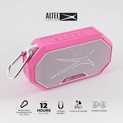 Altec Lansing Portable Bluetooth Speaker HYDRAMINI 2.0, IP67 Waterproof, Portable Speaker, 12h Playtime, Wireless Pairing, USB-C Quick Charge, Magnetic Bluetooth, Voice Assistant Integration - color: Electric Pink/White