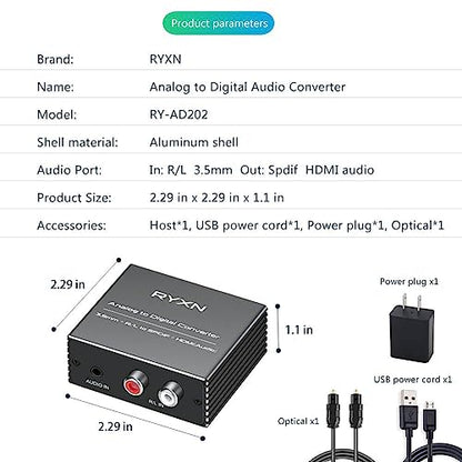 RCA & 3.5mm to Optical & HDMI Audio Converter, HDMI Switch 2 in 1 Out