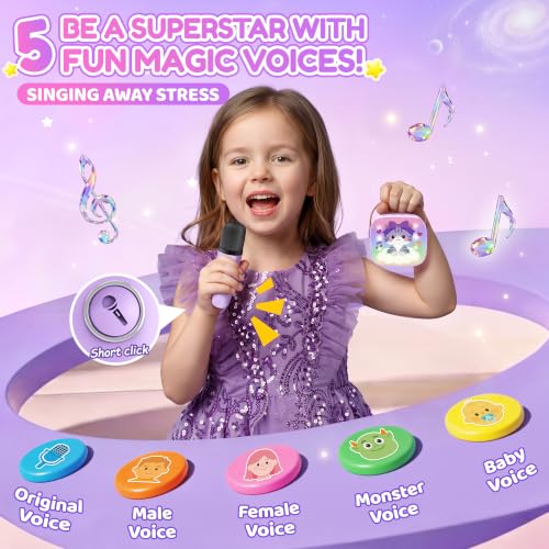 YLL Karaoke Machine for Kids, Portable Mini Speaker with 2 Wireless Microphones, Kids Toy Gifts for Girls Ages 3, 4, 5, 6, 7, 8, 9, 10+ Years Old, 4-12th Birthday Singing Home Family Party - color: Violet-Cat