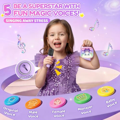 YLL Karaoke Machine for Kids, Portable Mini Speaker with 2 Wireless Microphones, Kids Toy Gifts for Girls Ages 3, 4, 5, 6, 7, 8, 9, 10+ Years Old, 4-12th Birthday Singing Home Family Party - color: Violet-Cat