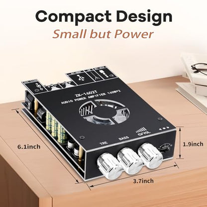 Daakro ZK-1602T Bluetooth Amplifier Board,160W+160W 2.0 Channel Amp Board with Treble and Bass Control,DC 15-36V, Bluetooth and AUX Inputs, Audio Amp Board for Home DIY Wireless Speaker, Password Free - color: ZK-1602T