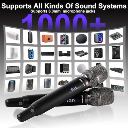 Wireless Microphone System with 400ft Receiving Distance for Singing - color: Silver metal