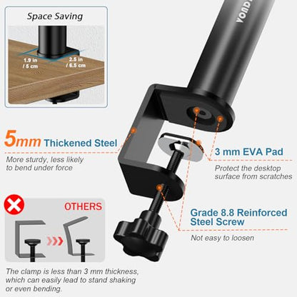 Vondynote Studio Monitor Stands Desk Clamp Speaker Stands Against The Wall | Set of 2, Adjustable Height 9"-14", Desktop Speaker Stands against the Wall, Desk Clamp Mount