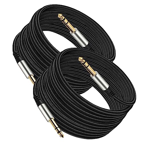Pack of 2 TRS Instrument Cable 1/4 Inch Straight 6.35mm Male Jack Nylon Braided Studio Cord (16 Feet-2 Pack) - style: 16 Feet-2 Pack